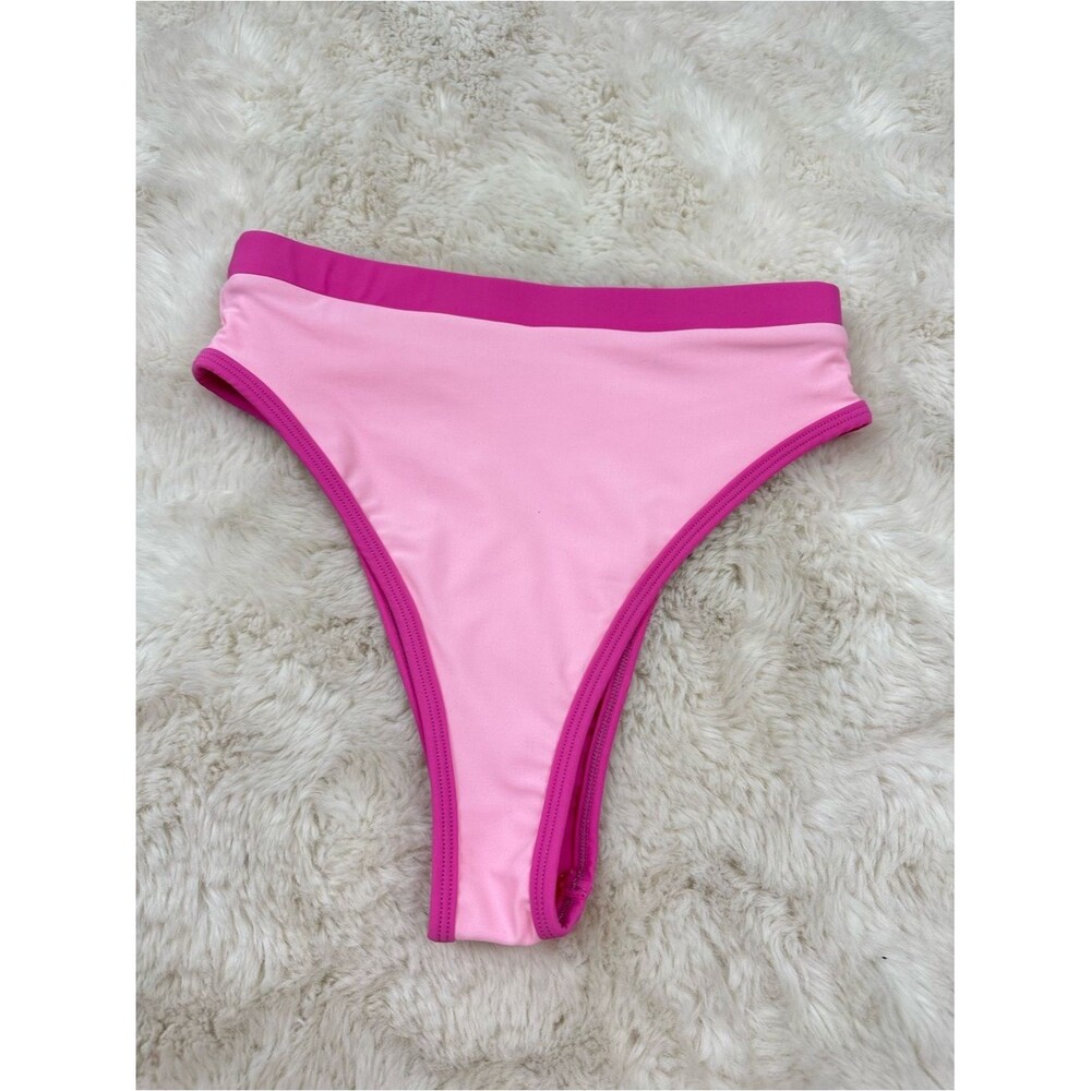 93 Play Street Chloe Light Pink High Waisted High Cut Bikini Bottom, L